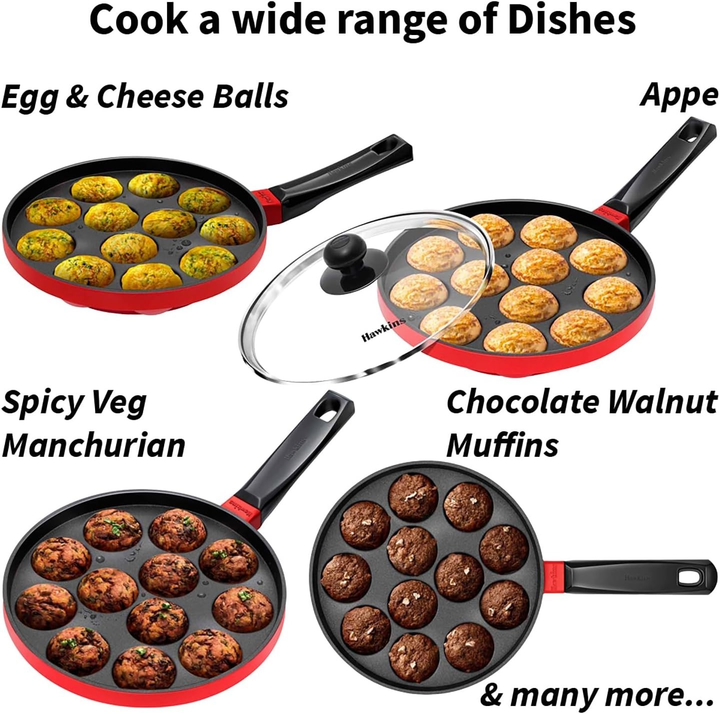 Nonstick Appe Pan with Glass Lid, 12 Cups, Diameter 20 cm, Black, Cast Alumin…