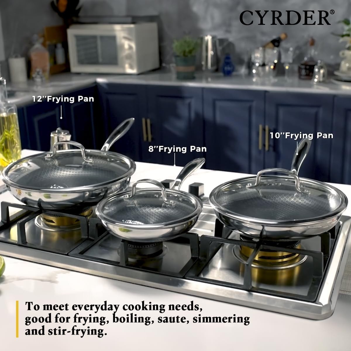 Nonstick Frying Pan Set, 8, 10 and 12 inch Frying Pans, 6-Piece Hybrid Non stick