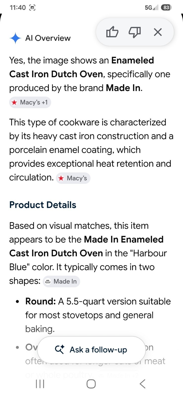 New Made In 5.5 Qt Enameled Harbour Blue Cast Iron Dutch Oven