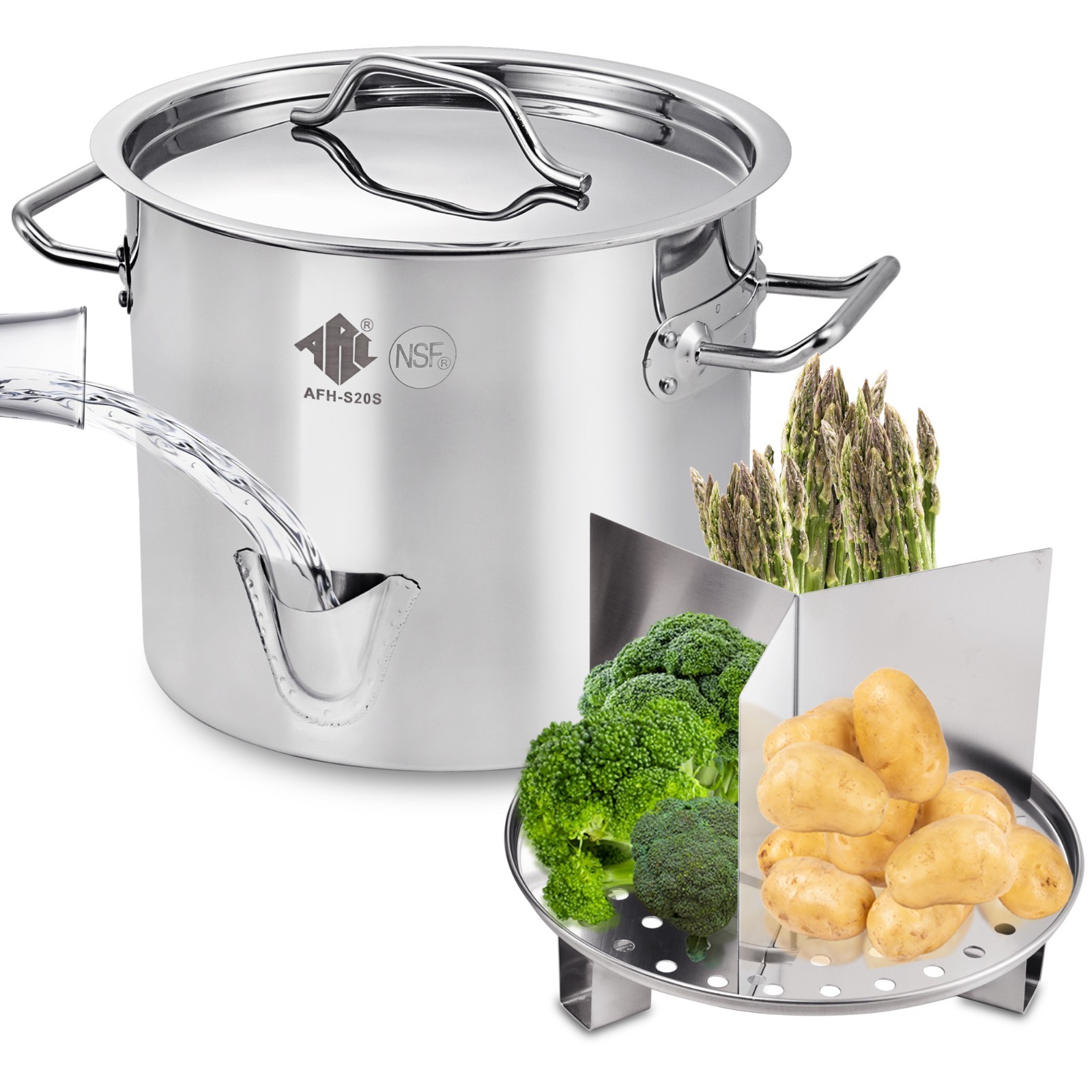 24QT Steamer Pot Stainless Steel with Spout & Divider for Tamales, Seafood Crab