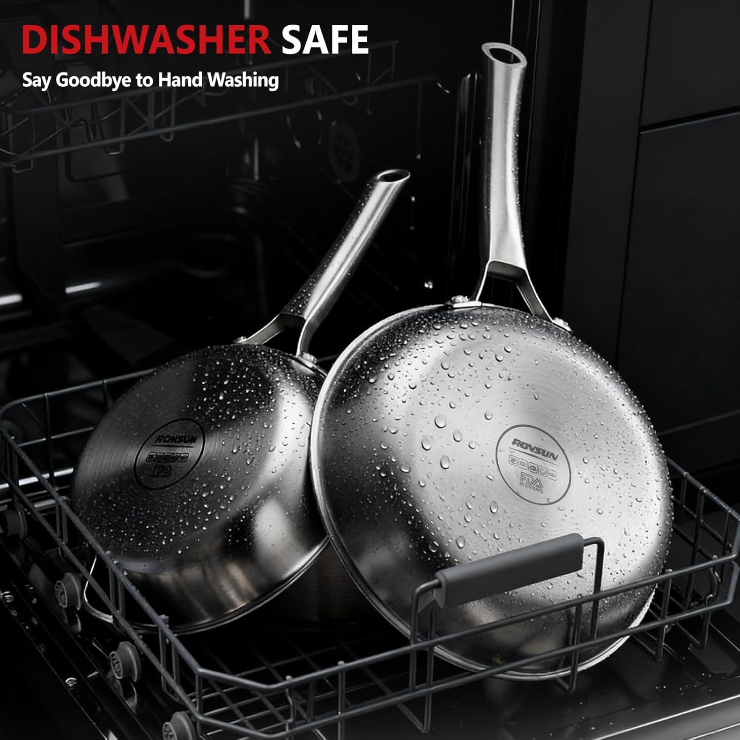 ROVSUN 8-10-12 Inch Stainless Steel Cookware Set, 3 Pcs Tri-Ply Skillets Set, Fu