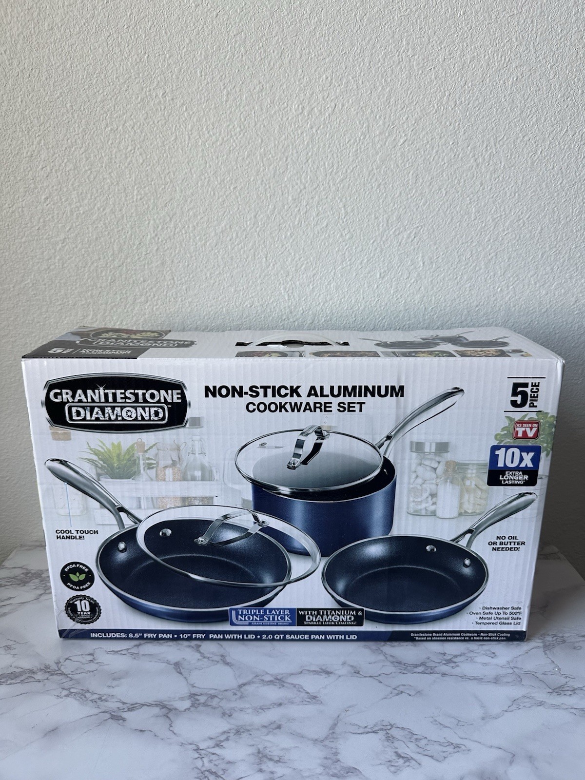 Classic Blue 5-Piece Aluminum Non-Stick Diamond Infused Cookware