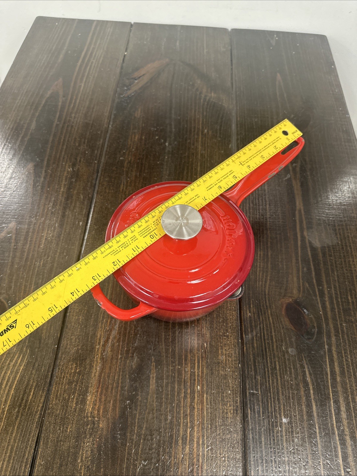 Crofton 1.75 Qt Cherry Red Ombre Enameled Cast Iron Saucepan Pot With Lid READ