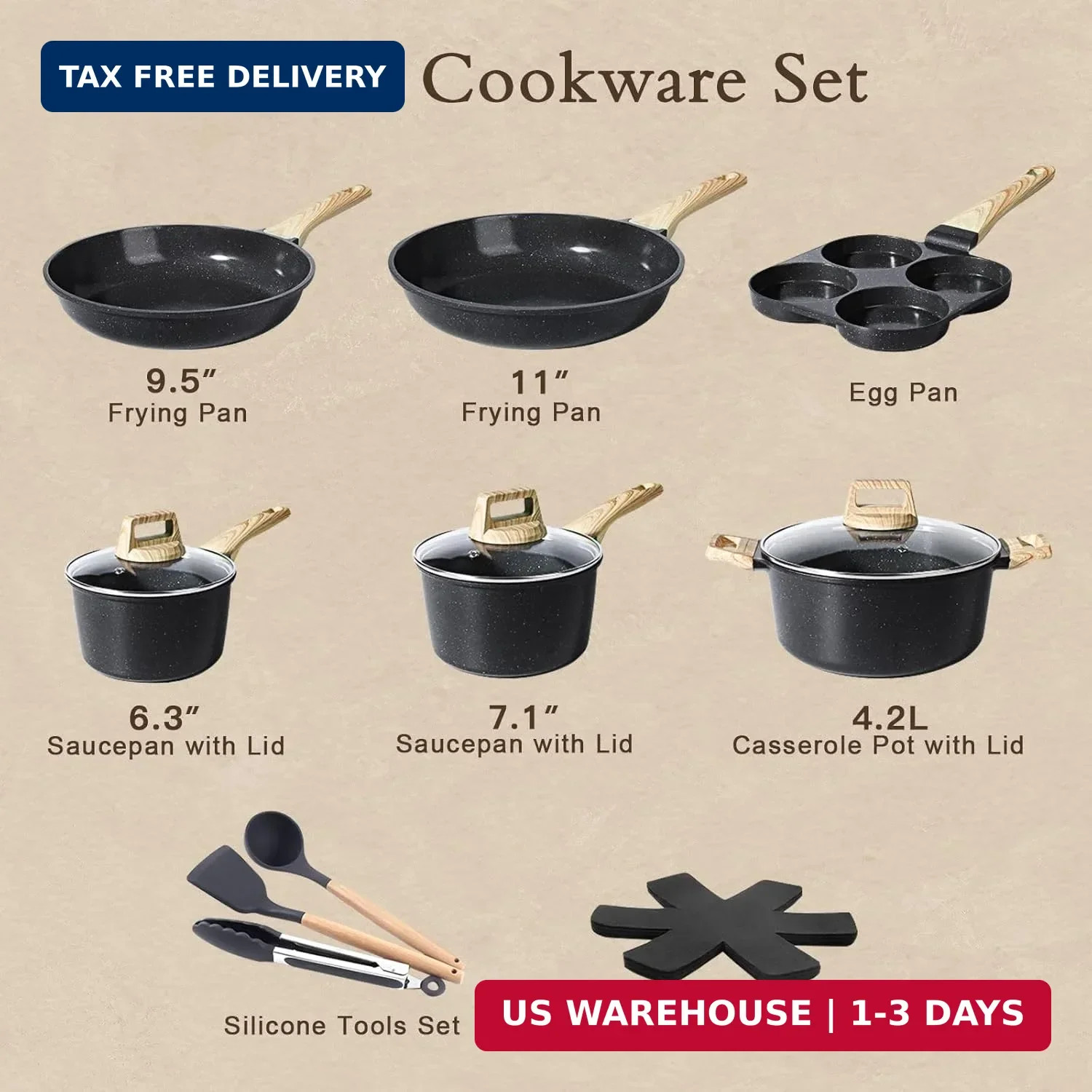 GiPP Ceramic Pots and Pans Set Non Stick – 17 Pcs Nonstick Cookware Set, Non-tox