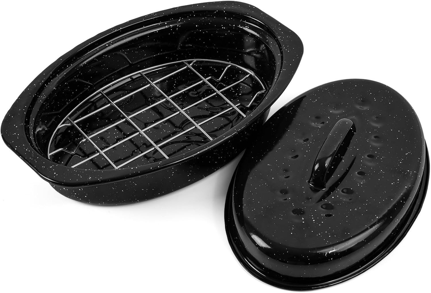 13 Inch Roasting Pan with Lid and Rack, Enamel Carbon Steel Roaster Pan, High…