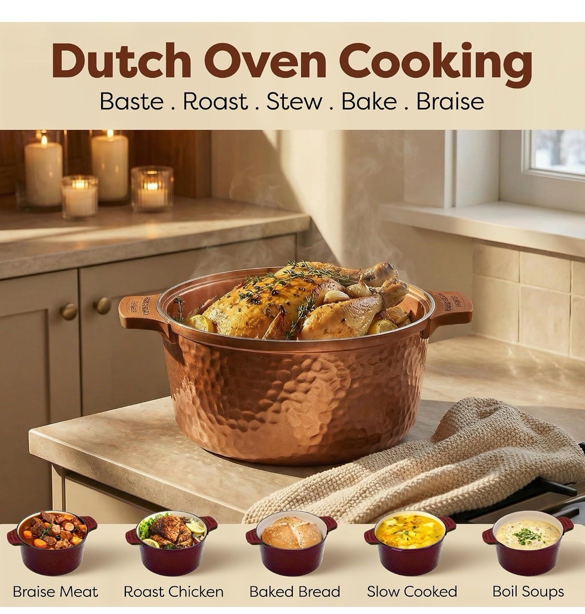 Gotham Steel Hammered 5 Qt Lightweight Dutch Oven