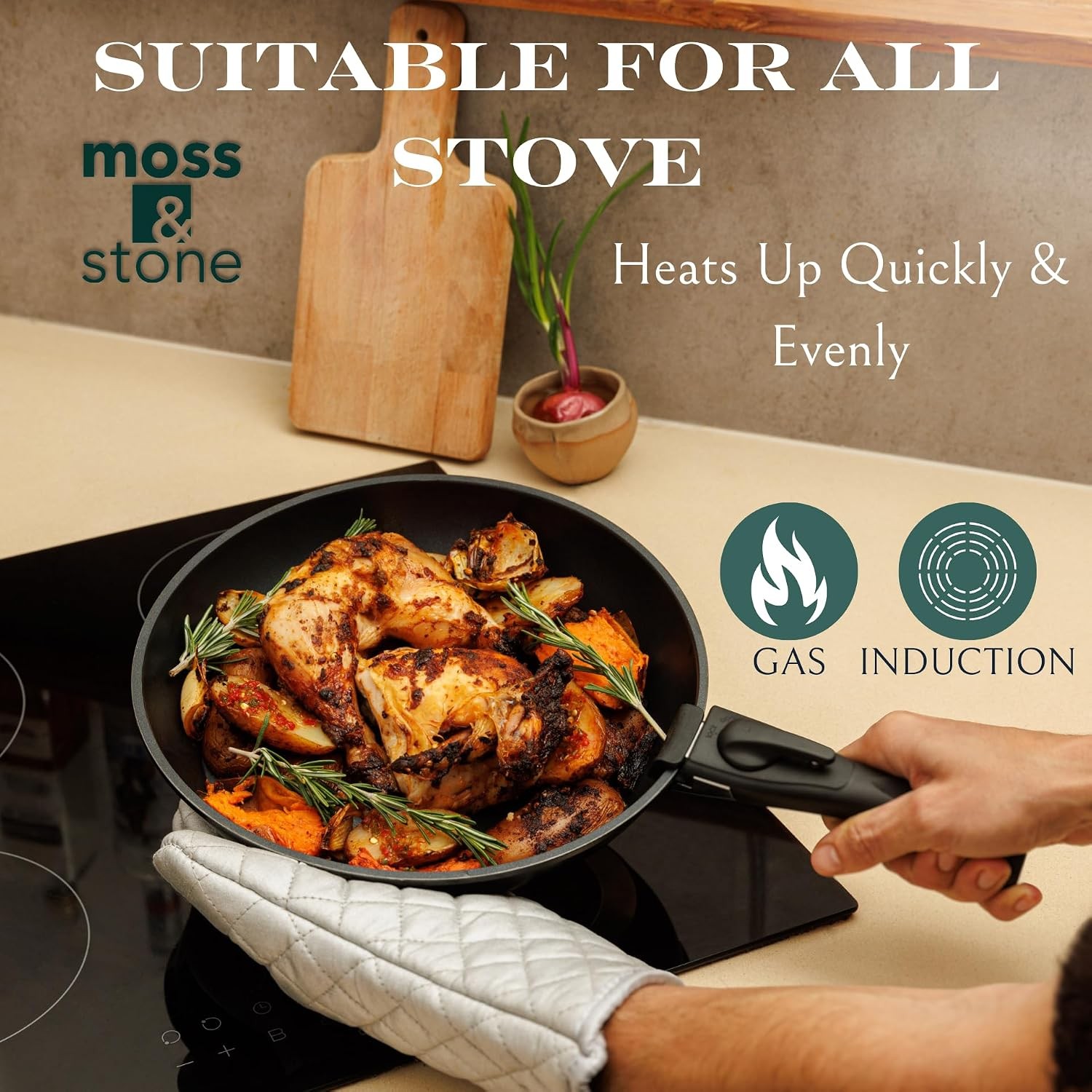 Moss & Stone 10pc Nonstick Cookware Set, Removable Handles, RV/Camping