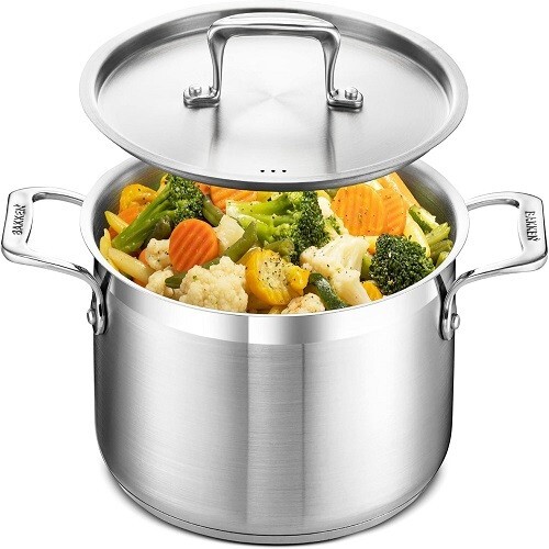 5-Quart Heavy Duty Stockpot, Stainless Steel, Induction, Lid & Riveted Handles