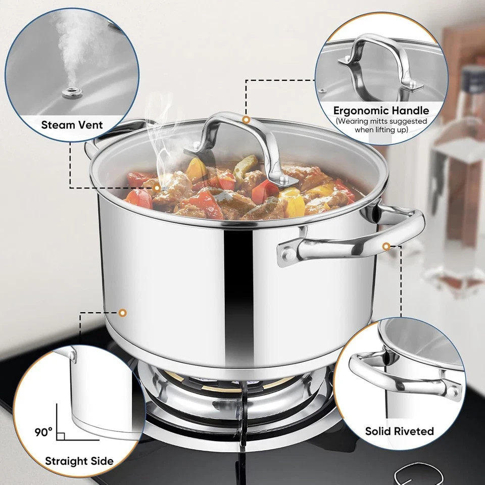 Stainless Steel Stock Pot 4-quart Tri-ply Base Stockpot Cooking Pasta with Lid