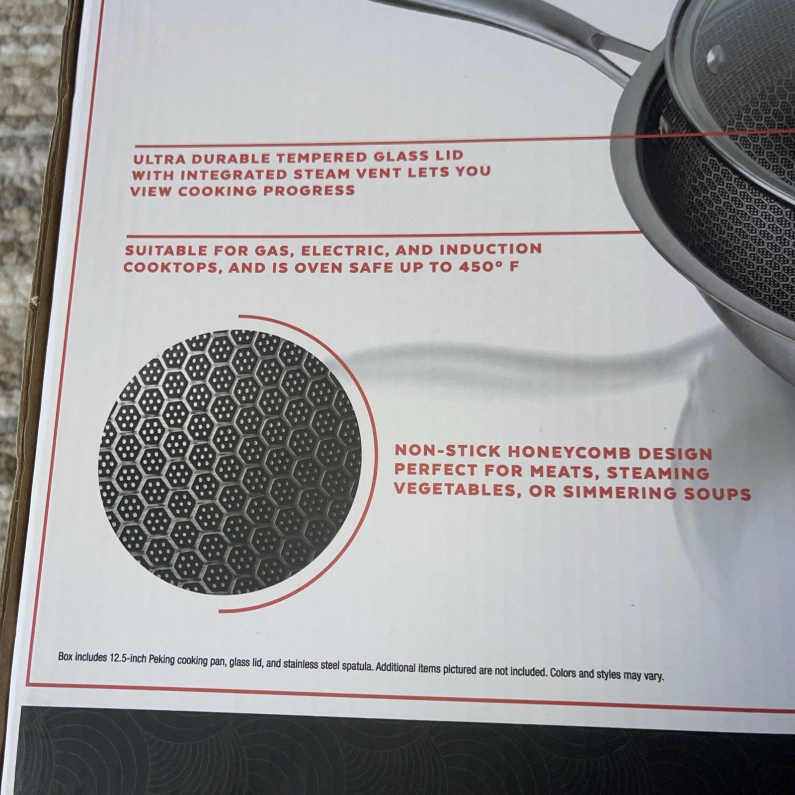 Parini 12.5″ Stainless Steel Non-Stick WOK Pan W/Glass Lid & Spatula New In Box