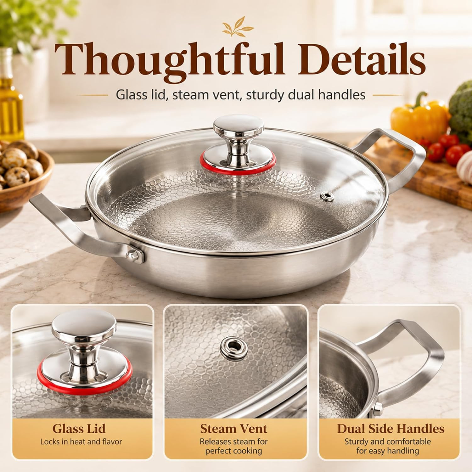 Titanium Hammered Pan, 2026 New Upgrade Double Handle Non Stick Titanium Pans fo