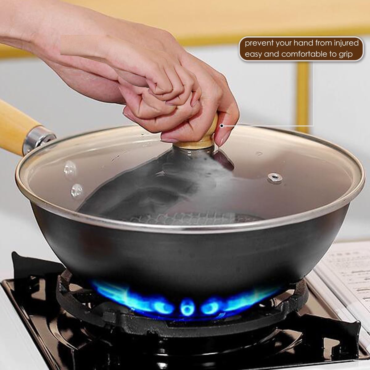 2 Pcs Universal Wooden Pot Lid Knob Replacement Handle Kitchen Cookware Pan
