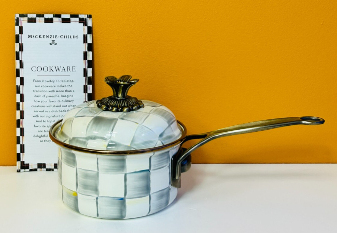 MacKenzie-Childs 89249-540 Sterling Check 1 Qt. Saucepan, Hand Painted. New!