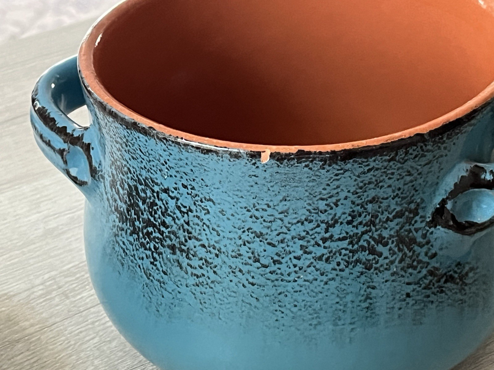 De Silva Bean Pot Made in Italy Glazed Teal Blue Heavy Duty