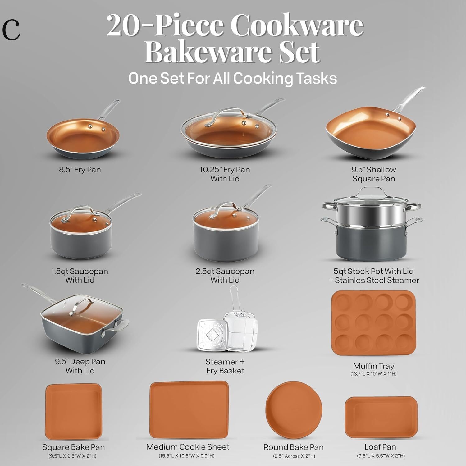 Gotham Steel True 20 Pc Ceramic Cookware Set Nonstick, Non Toxic PFOA PFOS Free
