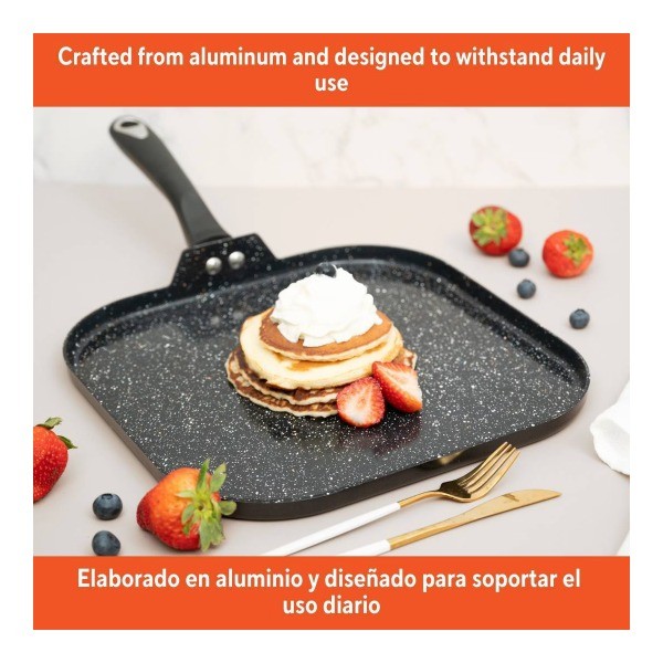 11" Ceramic Bistro Square Griddle Black: Pancake &