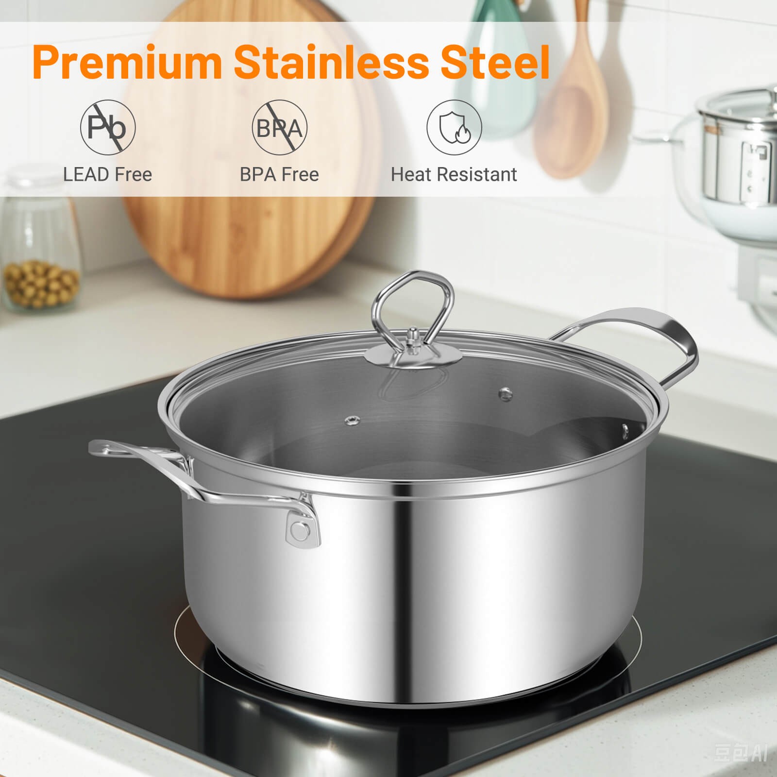 12 Piece Pots & Pans Set w/ Tempered Glass Lids Handles & 3-Ply Base 4 Stockpots
