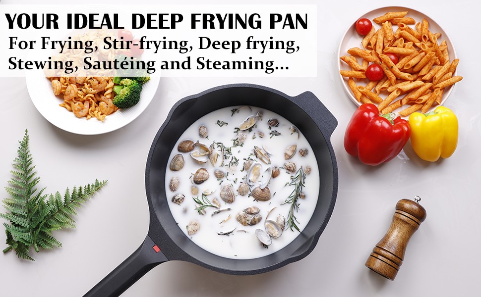 Nonstick Deep Frying Pan Skillet with Lid, 12 inch/ 5.5 QT Saute Pan with