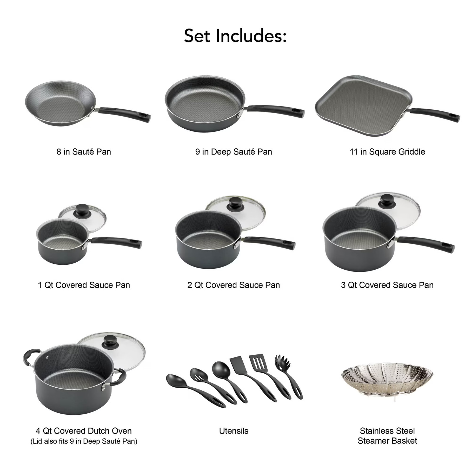 Tramontina Primaware 18 Piece Non-stick Cookware Set, Steel Gray,Free ship