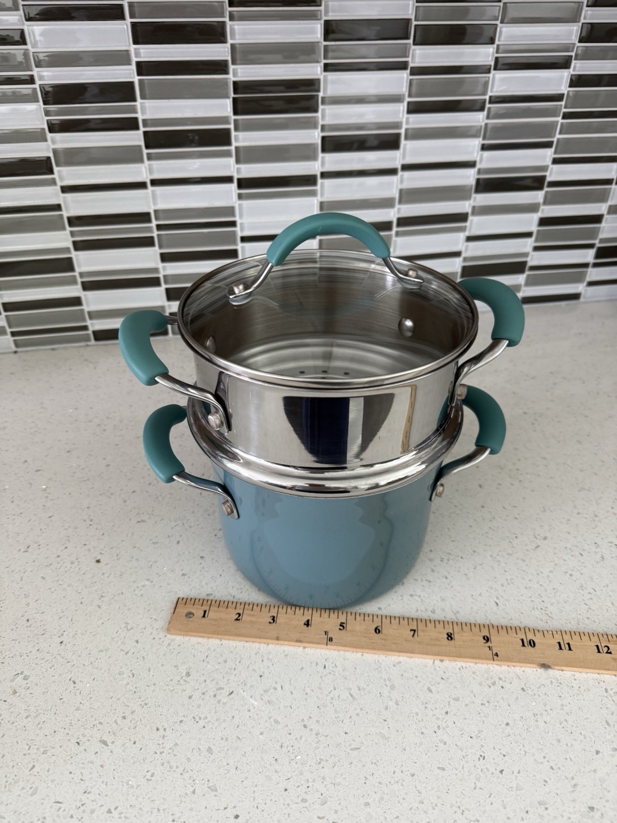 Rachael Ray Blue Classic Brights 3 Qt Hard Enamel Nonstick Steamer Set NEW