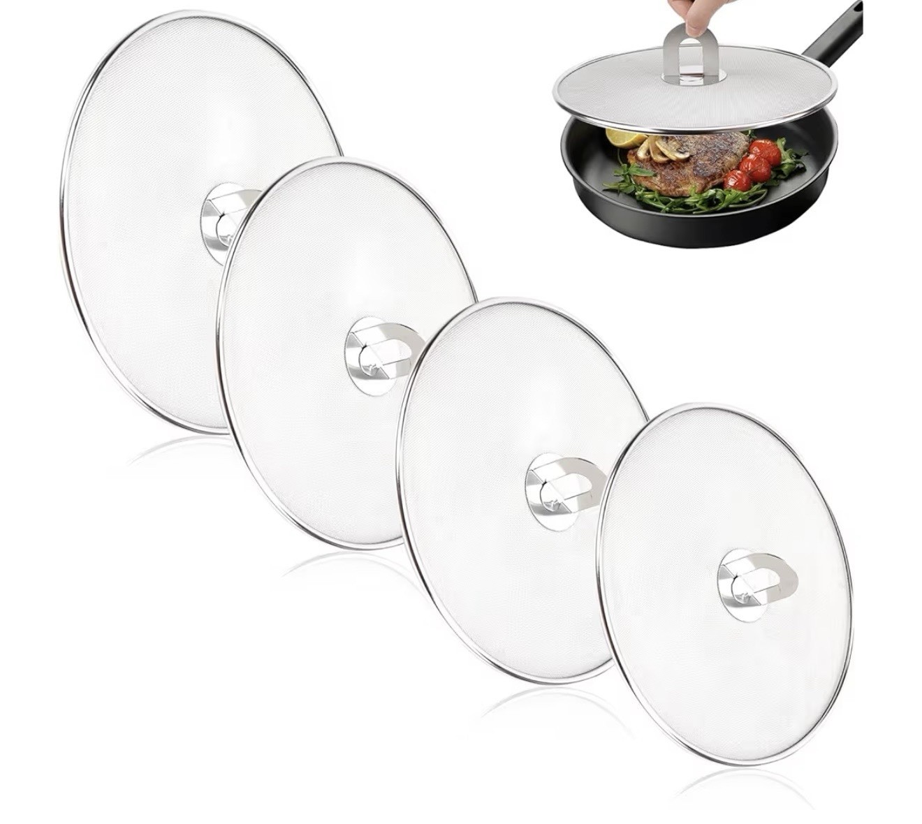 4PCS Splatter Screen for Frying Pan, Stainless Steel Grease Splatter Guard