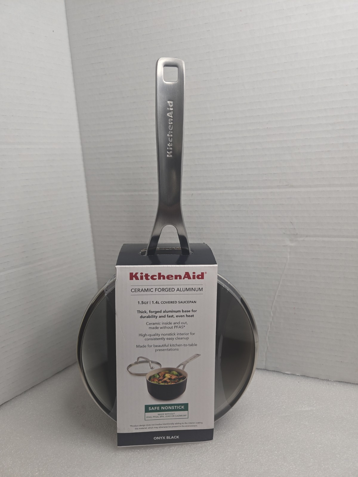 KitchenAid Ceramic Forged Aluminum 1.5-quart covered saucepan in Onyx Black…
