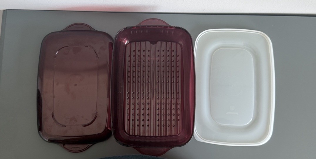 Tupperware Vintage Microwave Rectangle 1.7L Cooker Steamer Cranberry Red 4 Piece