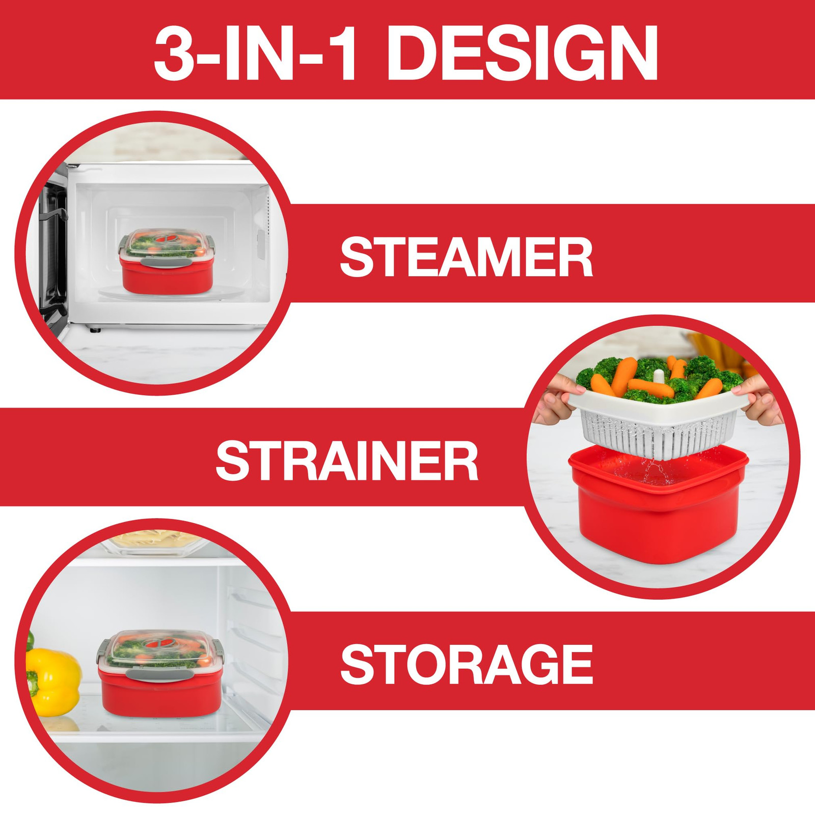 Microwave Cookware Steamer- 3 Piece Microwave Cooker w Food Container, Remova…
