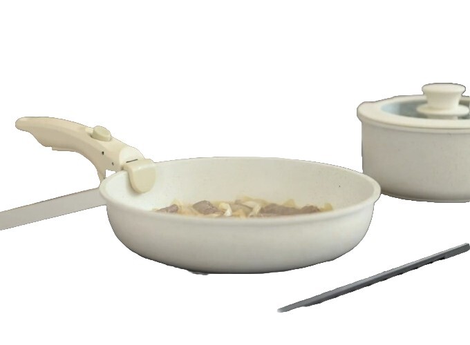 CAROTE 5-Pc. Nonstick Cookware Set ~ Detachable Handle ~ Granite Pot & Pan Set