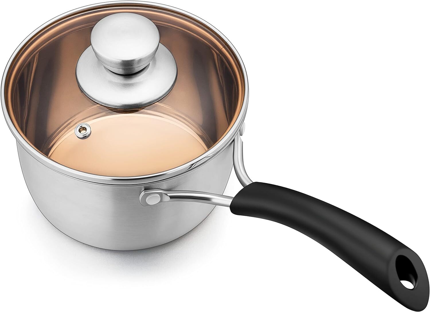 2 Quart Stainless Steel Cooking Pot With Glass Lid And Ergonomic Handle