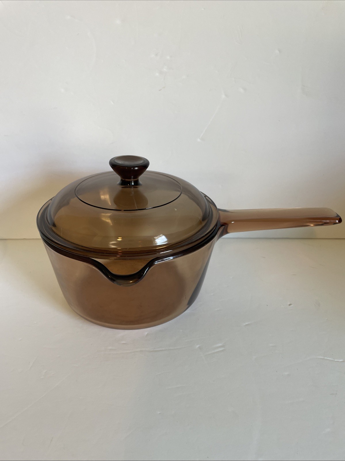Vtg Vision Corning Ware 1L Amber Sauce Pan Pot w/Pour Spout & Pyrex Lid