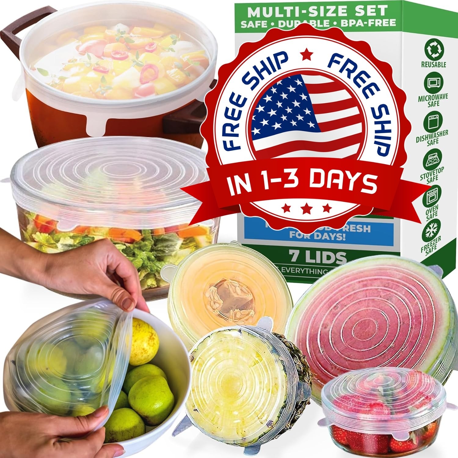 Tapas Elásticas De Silicona Para Almacenamiento De Alimentos, Reutilizables NEW.