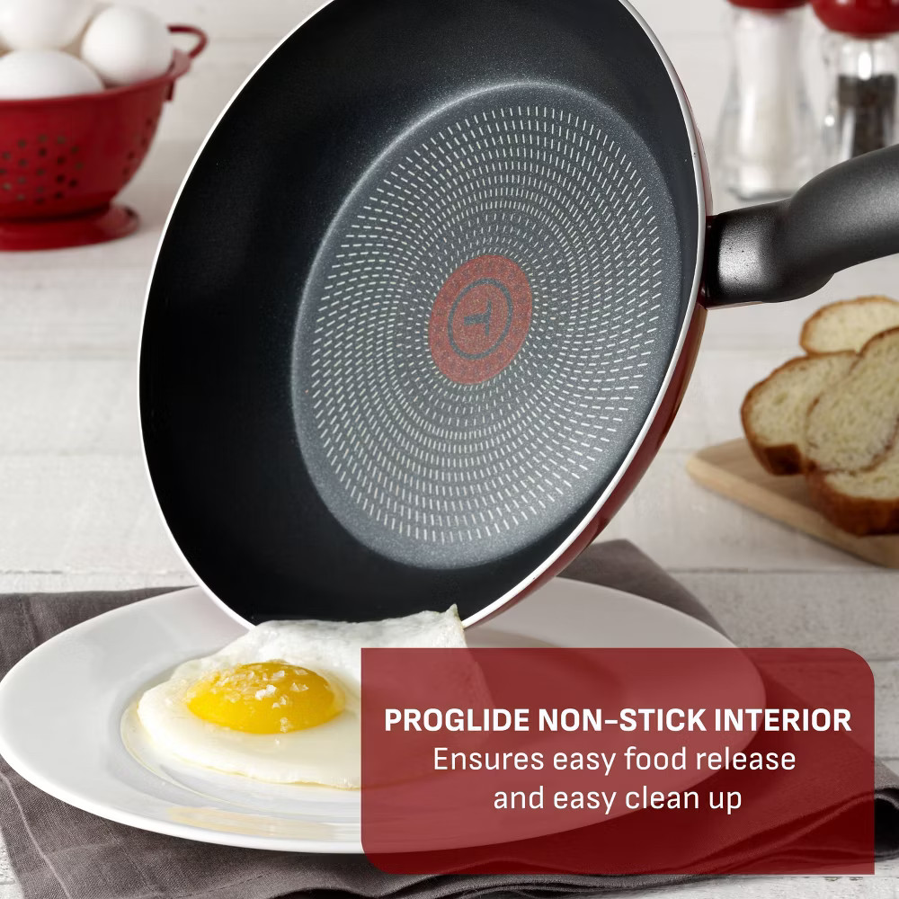 T-Fal 12pc Simply Cook Nonstick Cookware Set Red: Aluminum Ergonomic