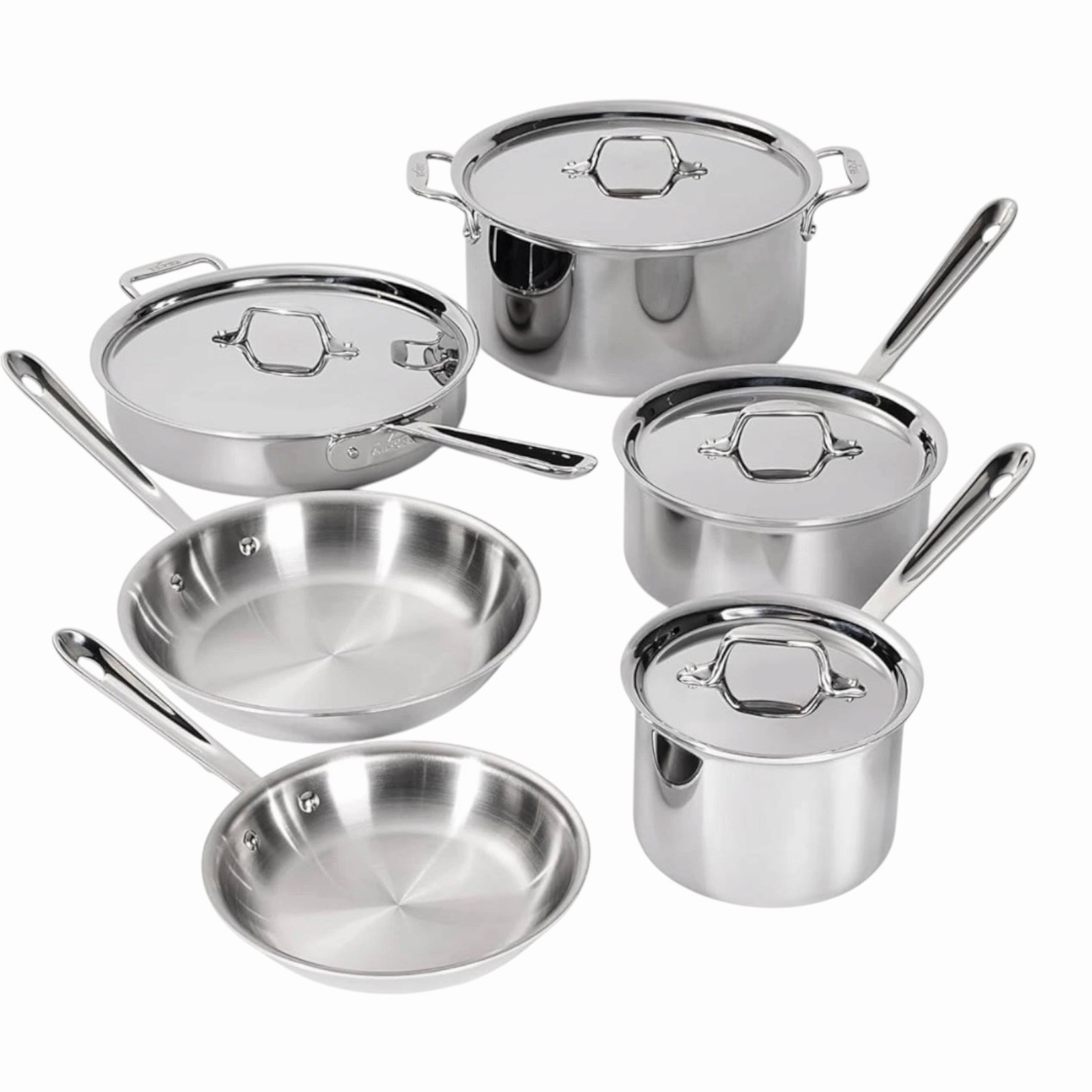 NEW All-Clad D3 10-Piece Stainless Steel Cookware Set 3-Ply Induction Oven Safe