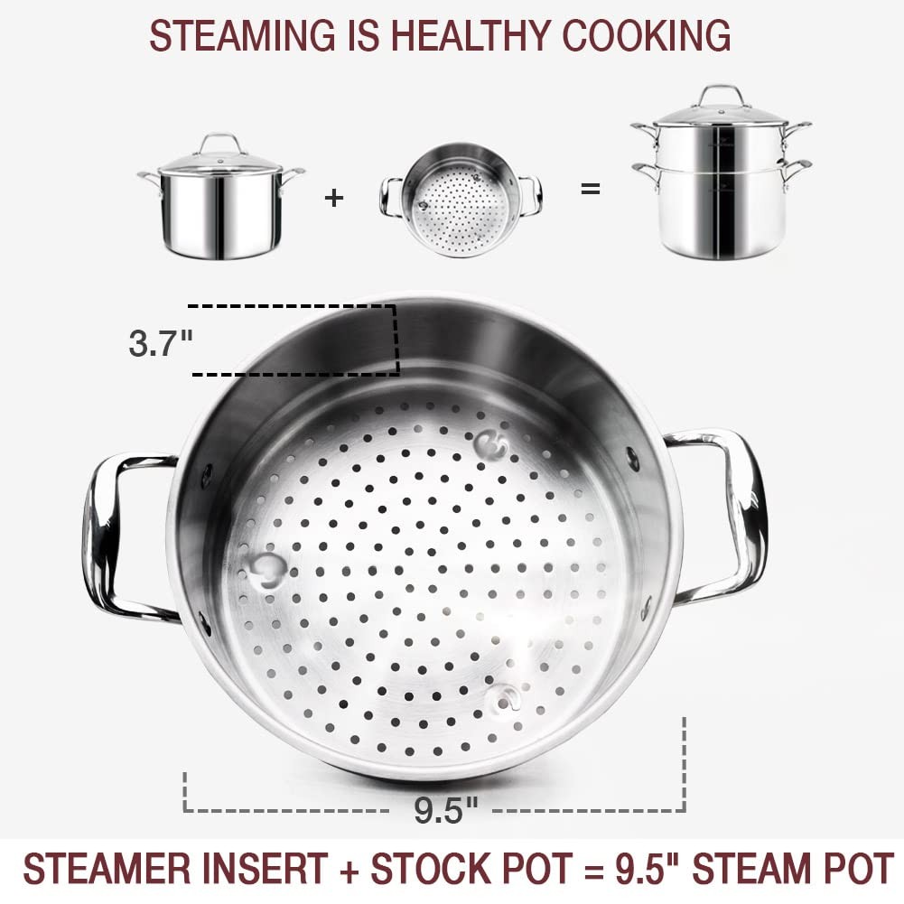 HOMICHEF 14-Piece Nickel Free Stainless Steel Cookware Set Whole-Clad 3-Ply –