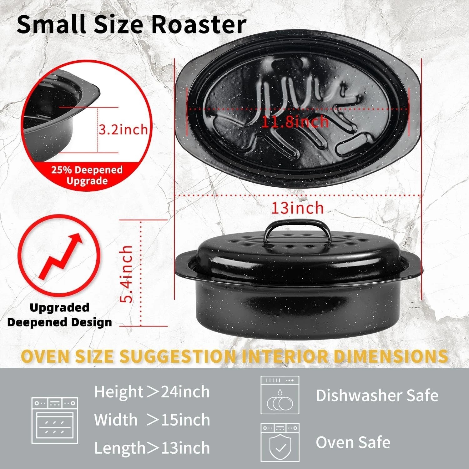 Elegant 13” Oval Enameled Roaster Pan with Domed Lid – Perfect for Small Meals