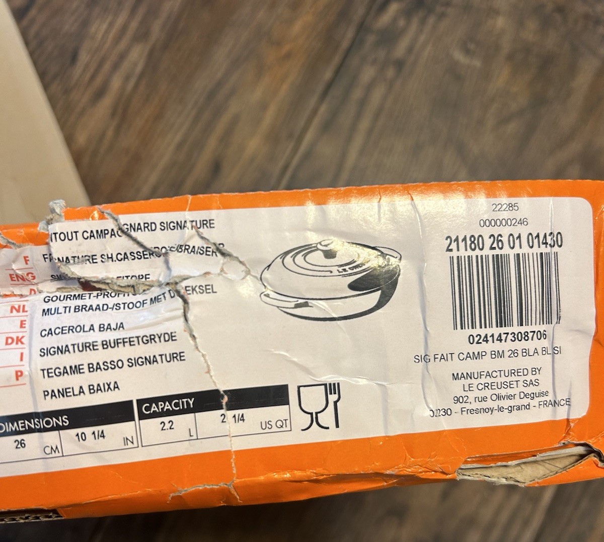 Le Creuset Signature Braiser Cast Iron Casserole Pan Shiny White 2.2L 26cm 2.25