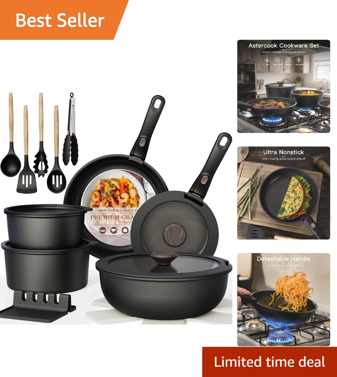 21-Piece Non-Stick Ceramic Cookware Set – Induction Ready with Removable Handles