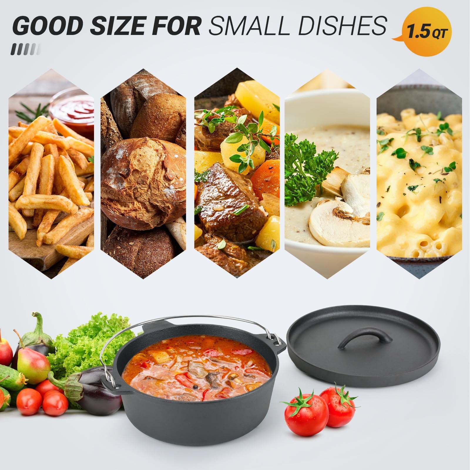 Northriver Casting Cast Iron Dutch Oven Pot with Lid, for Small 1.5QT, Black