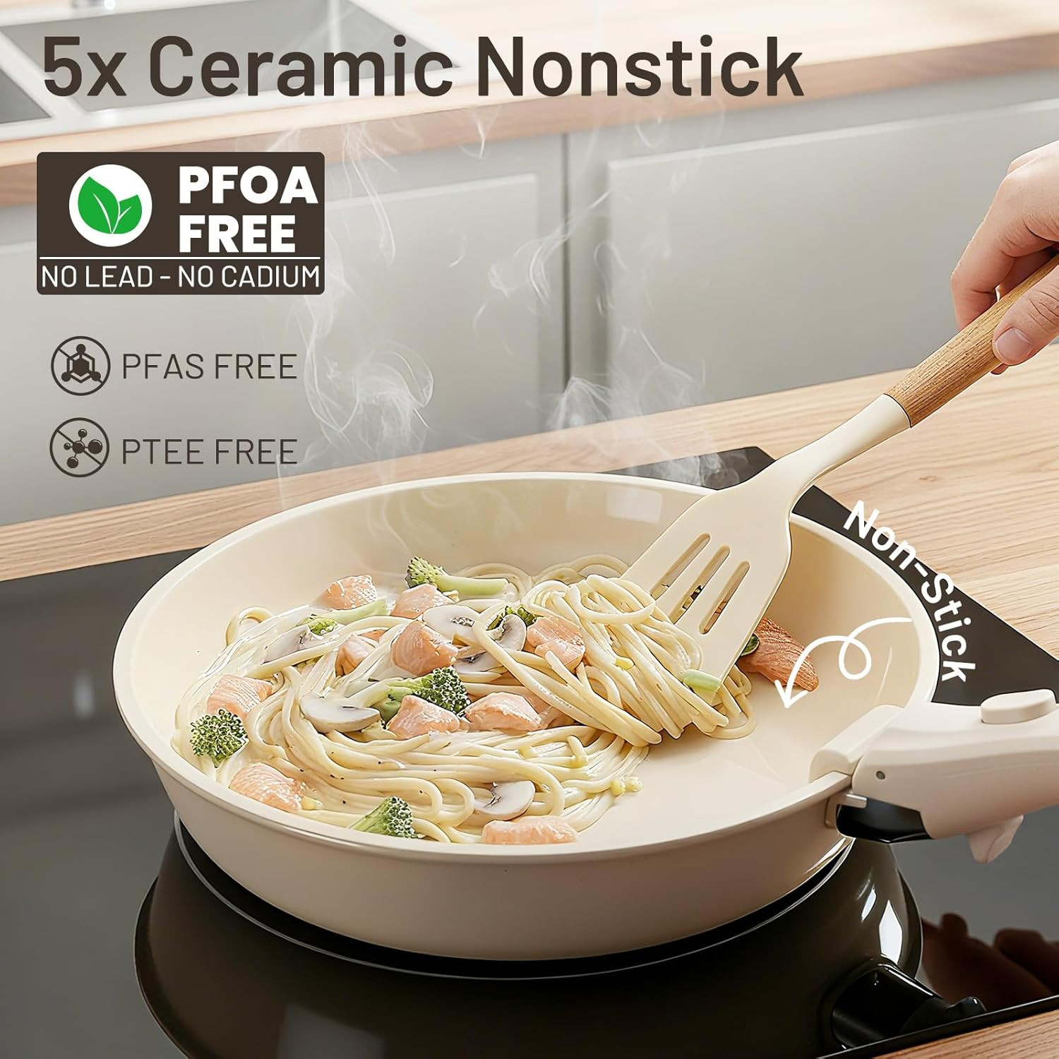 Nonstick Pots And Pans Set Ceramic Cookware Detachable Handle 25 Pack Induction