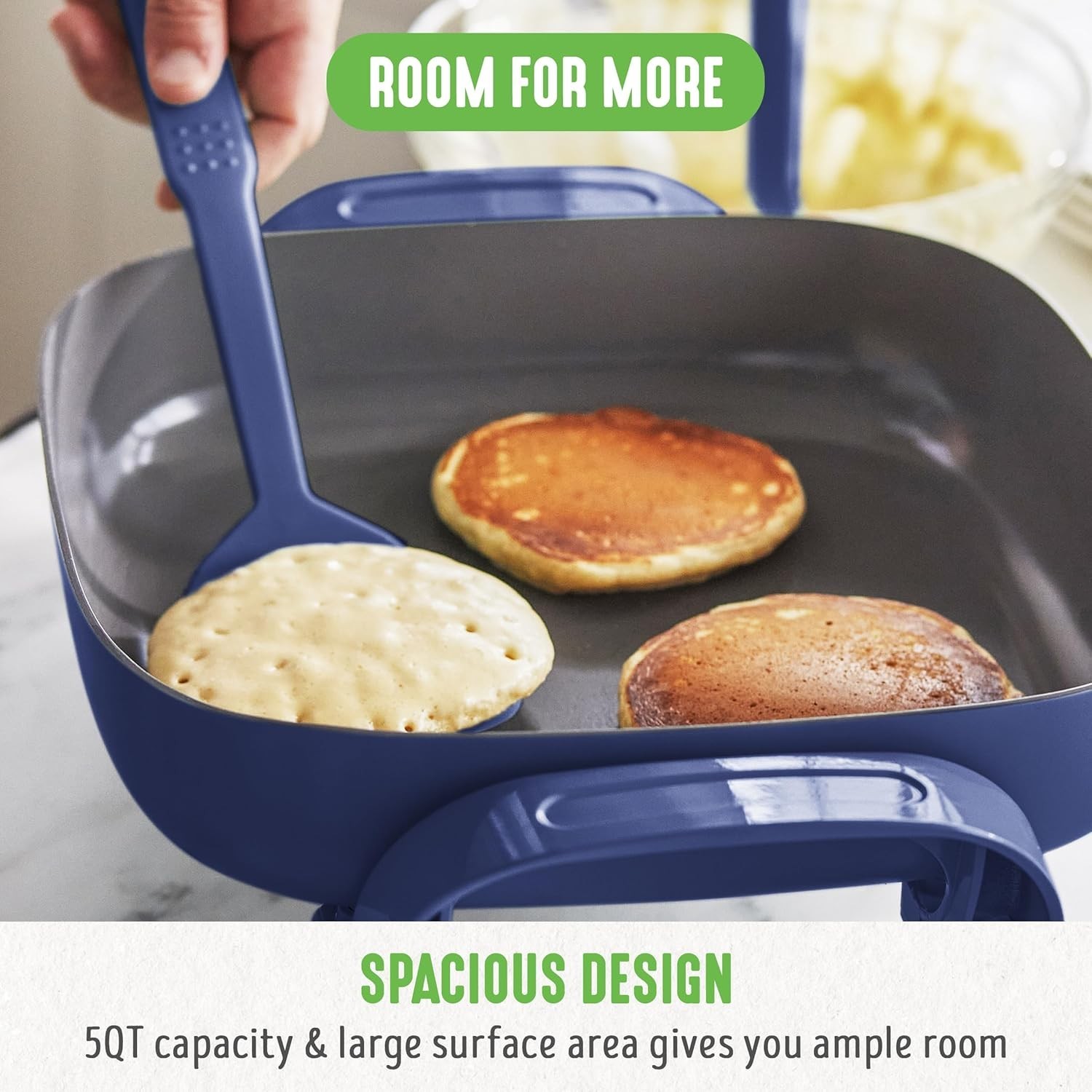 12″ 5QT Square Electric Skillet, Glass Vented Lid, Ceramic PFAS-Free Nonstick…