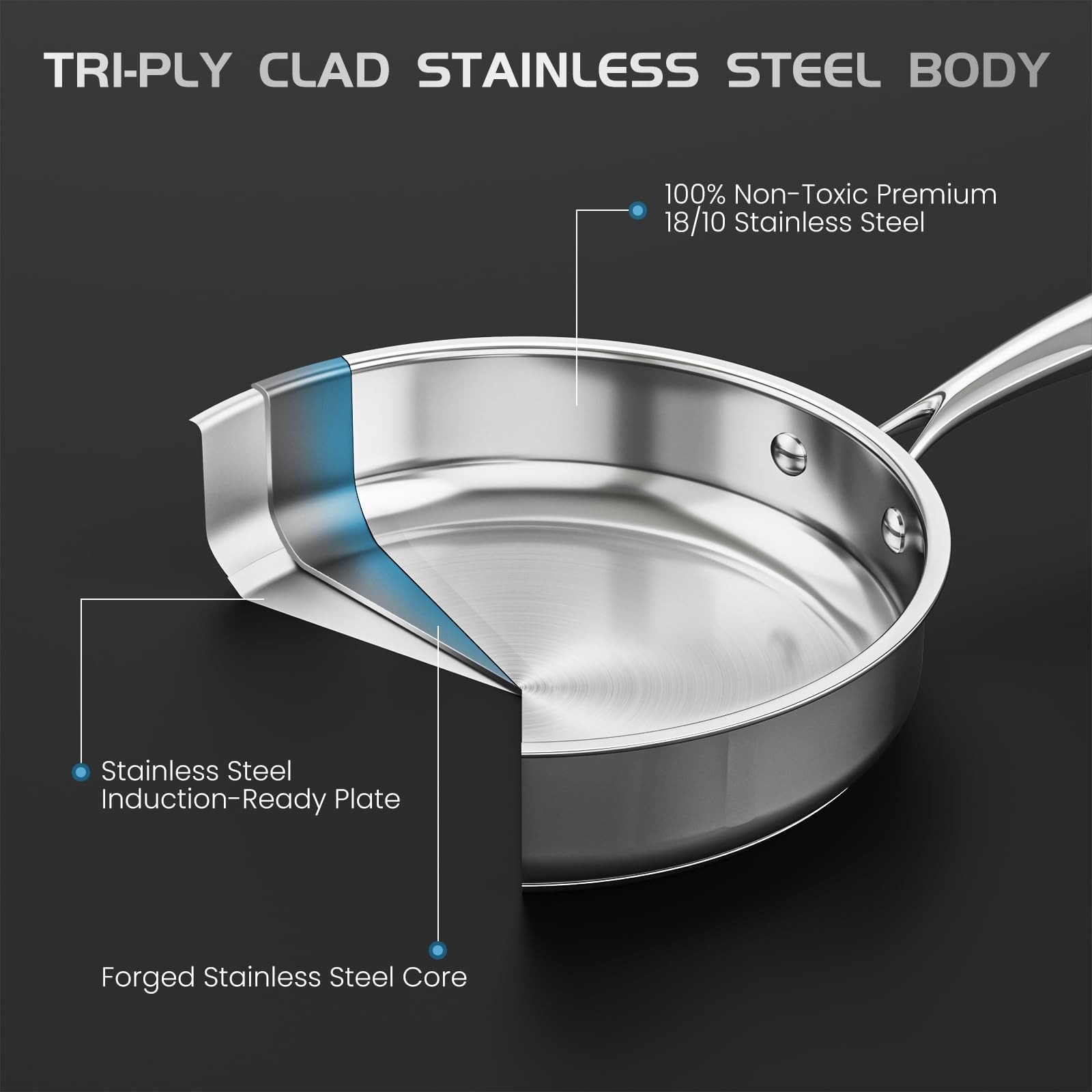 16PC Stainless Steel Cookware Set, Non-Toxic Induction Pots & Pans, Steamer, Ute