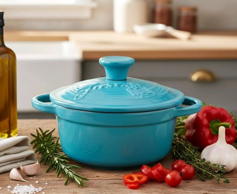 Fiesta Enameled Cast Iron Mini Dutch Oven Casserole Turquoise 0.35qt RETIRED