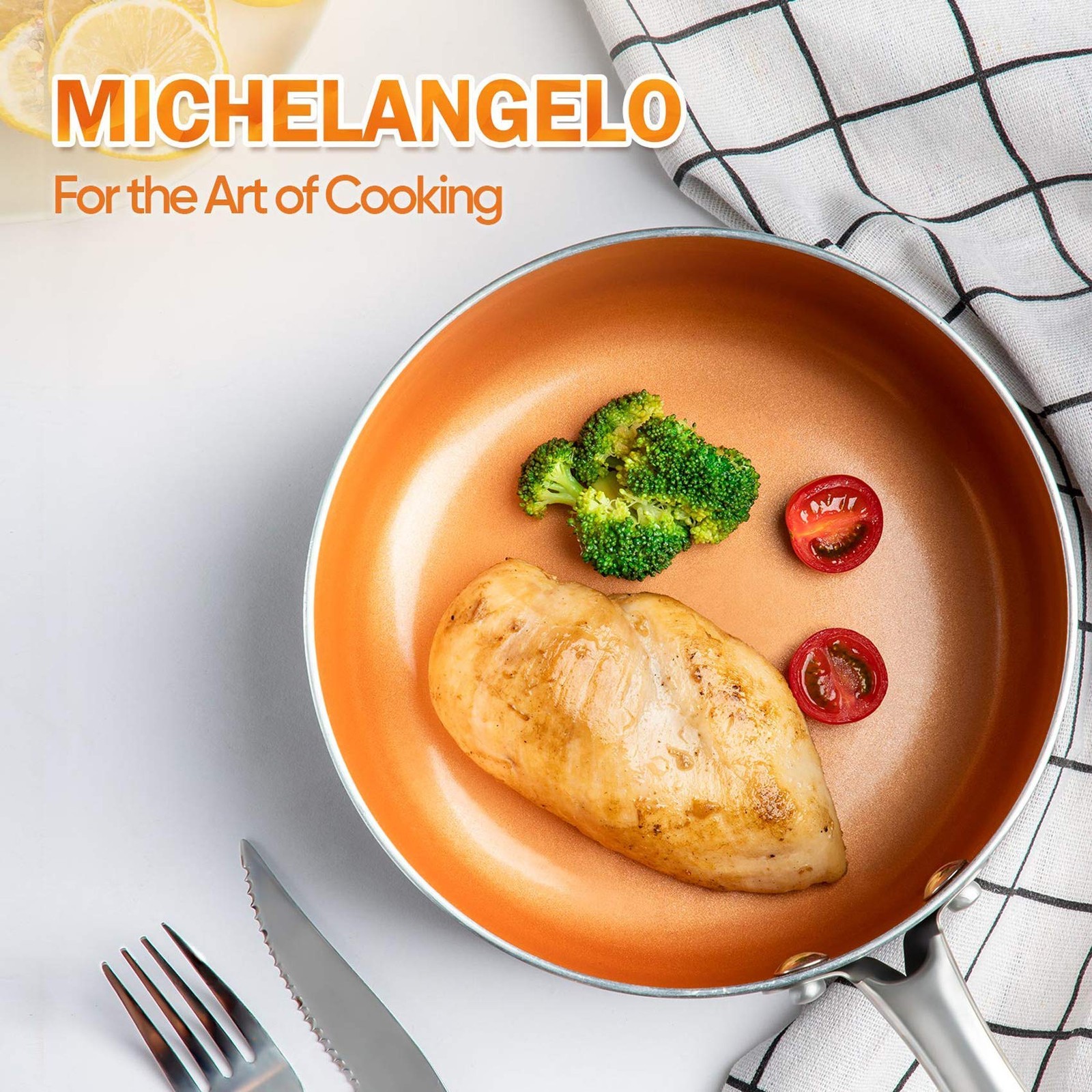 8 Inch Nonstick Frying Pan with Lid Ceramic Titanium Coating Copper Small Pan