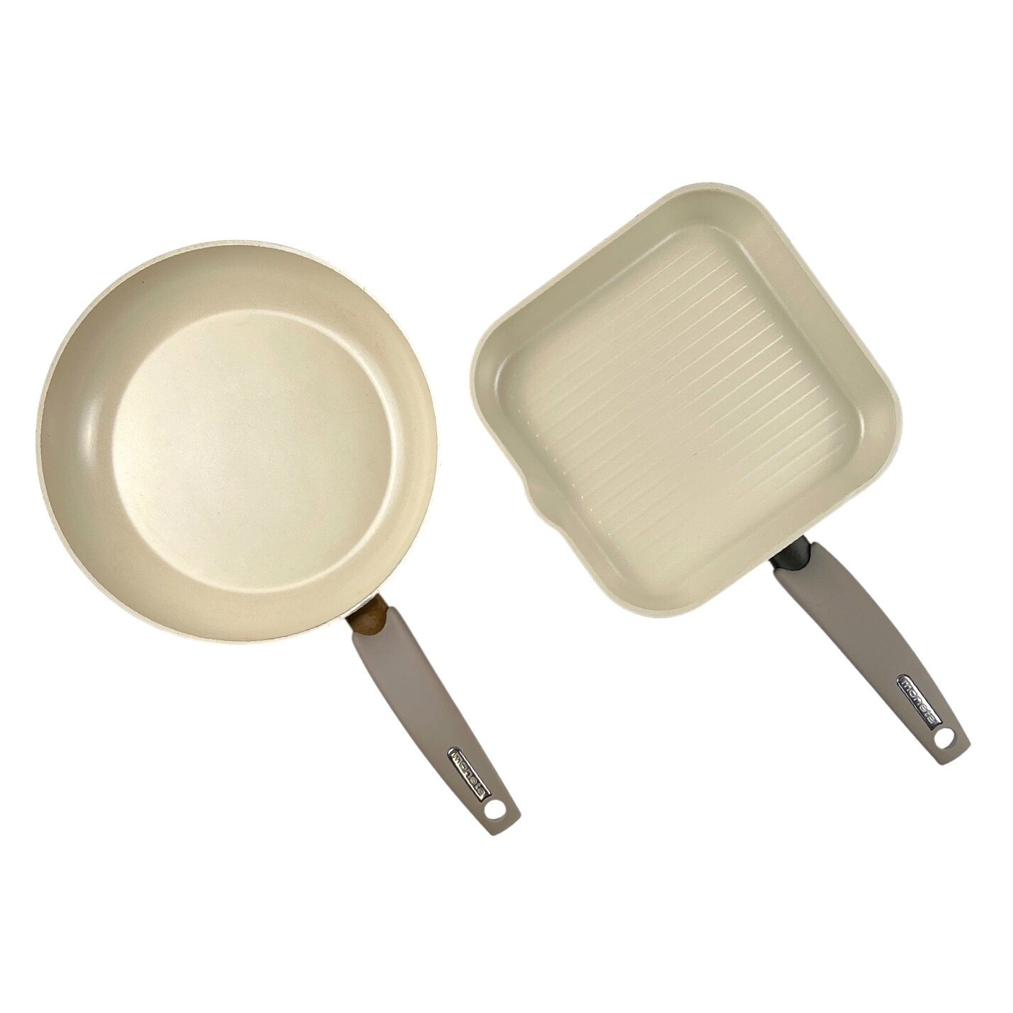 Moneta Ceramic Cookware Made in Italy 2 Pans Square Grill & Round Skillet EUC