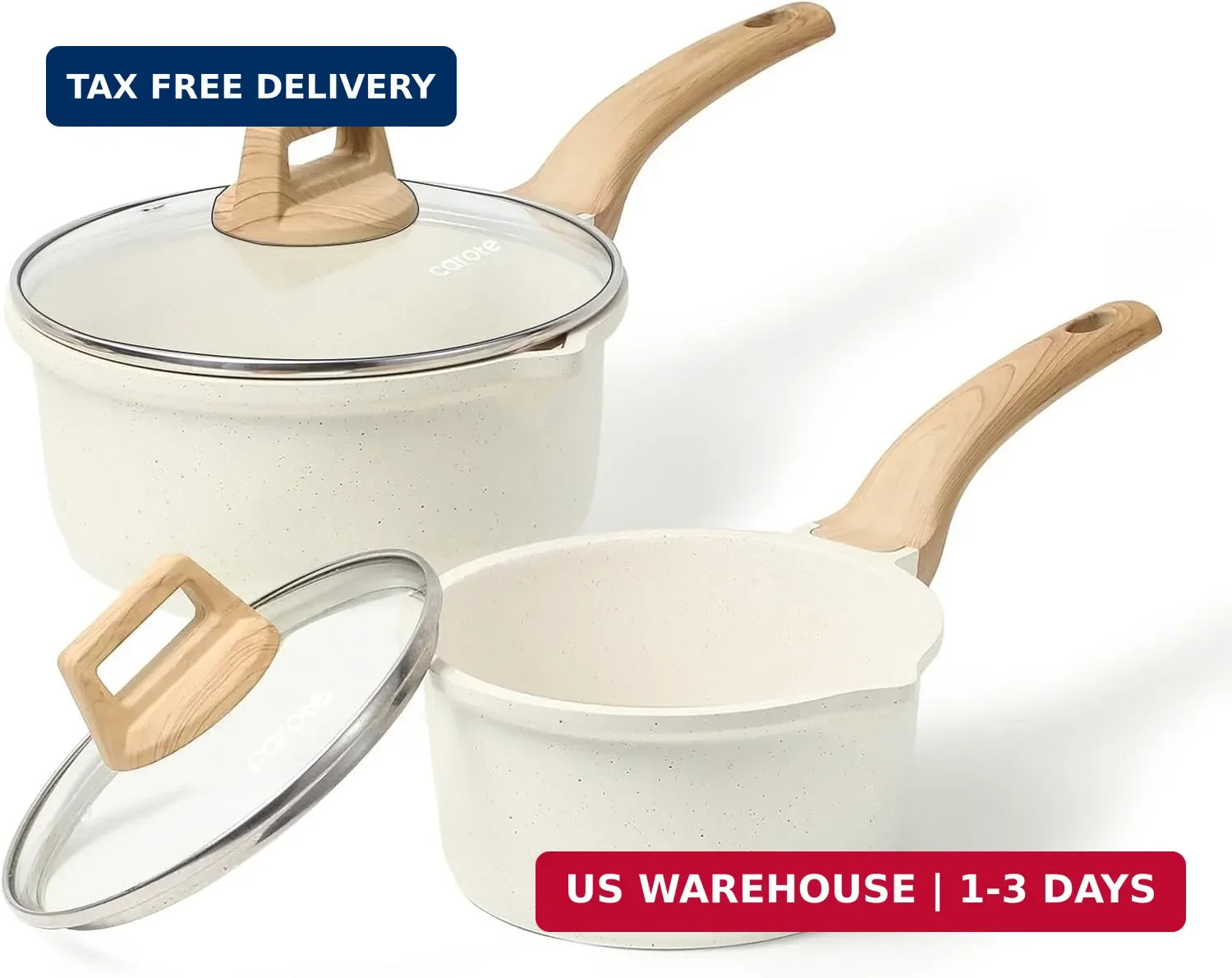 CAROTE 1.5Qt & 3.0Qt Sauce Pan Sets with Lid Cooking Pots Nonstick Saucepans Coo