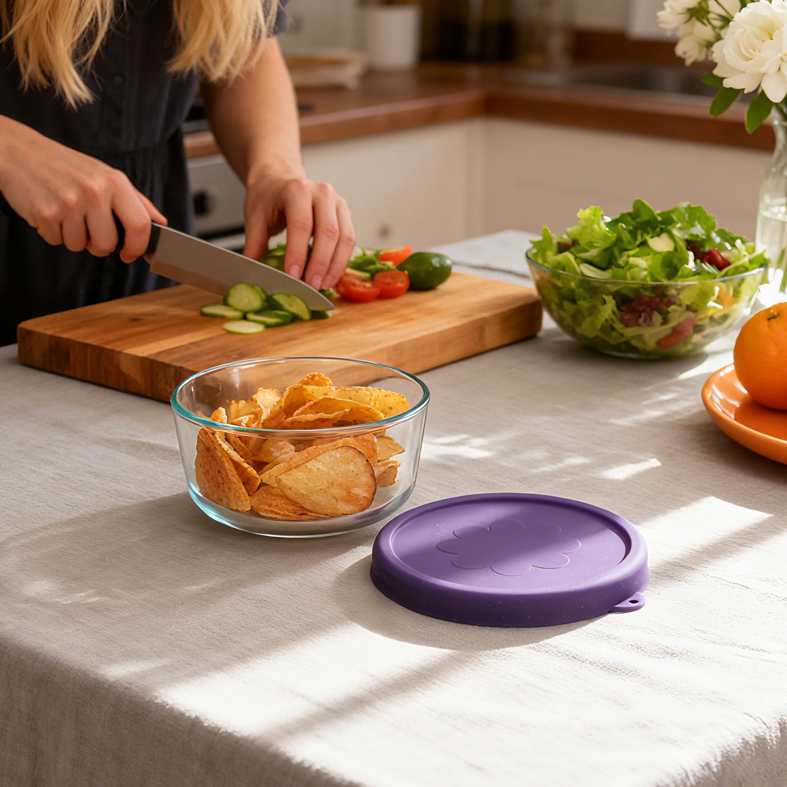 1 Cup Round Silicone Storage Cover Lids for Anchor Hocking & Pyrex – Leak-Proof