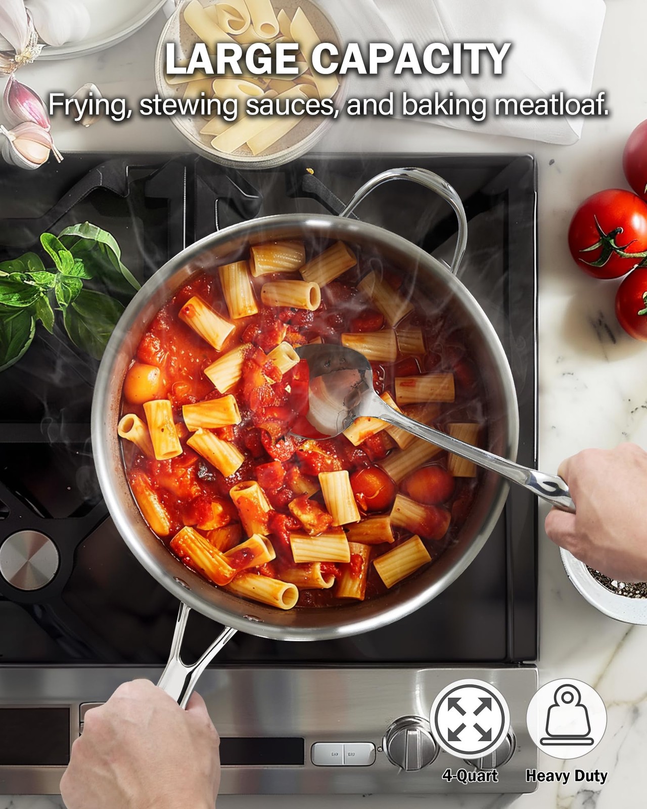 4-Quart Stainless Steel Sauté Pan with Lid, 10.5-inch Deep Frying Pan Induction