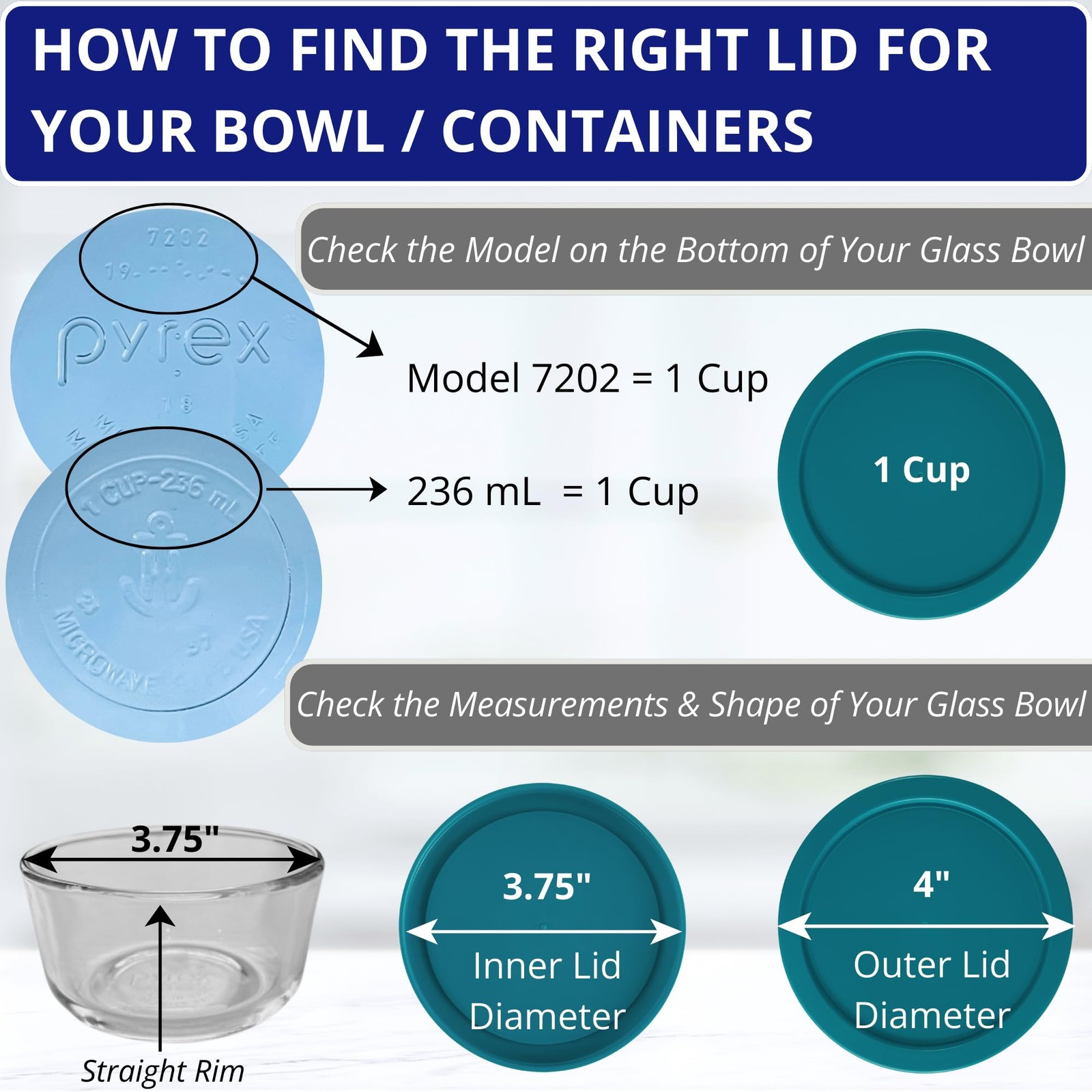 1, 2 & 4 Cup Turquoise, Blue, Red Replacement Lids/Covers for Pyrex, Anchor H…
