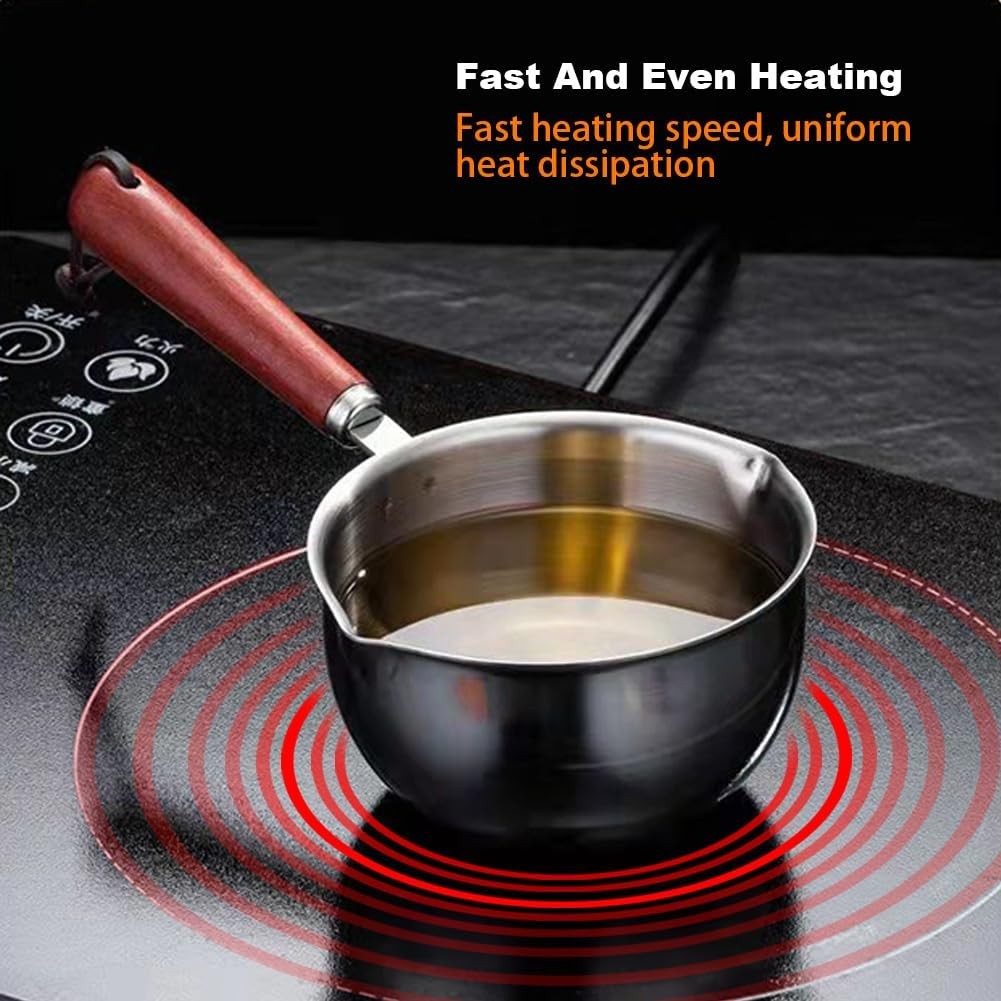 Butter Warmer Pot Stainless Steel Milk Warmer with Wooden Handle for Seafood,